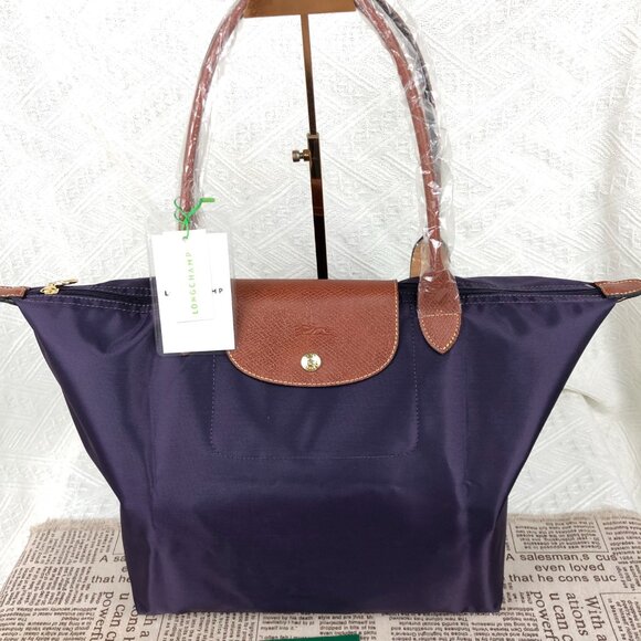 NWT Longchamp Le Pliage Original Large Shoulder Nylon Bag Tote  Purple - Picture 1 of 12